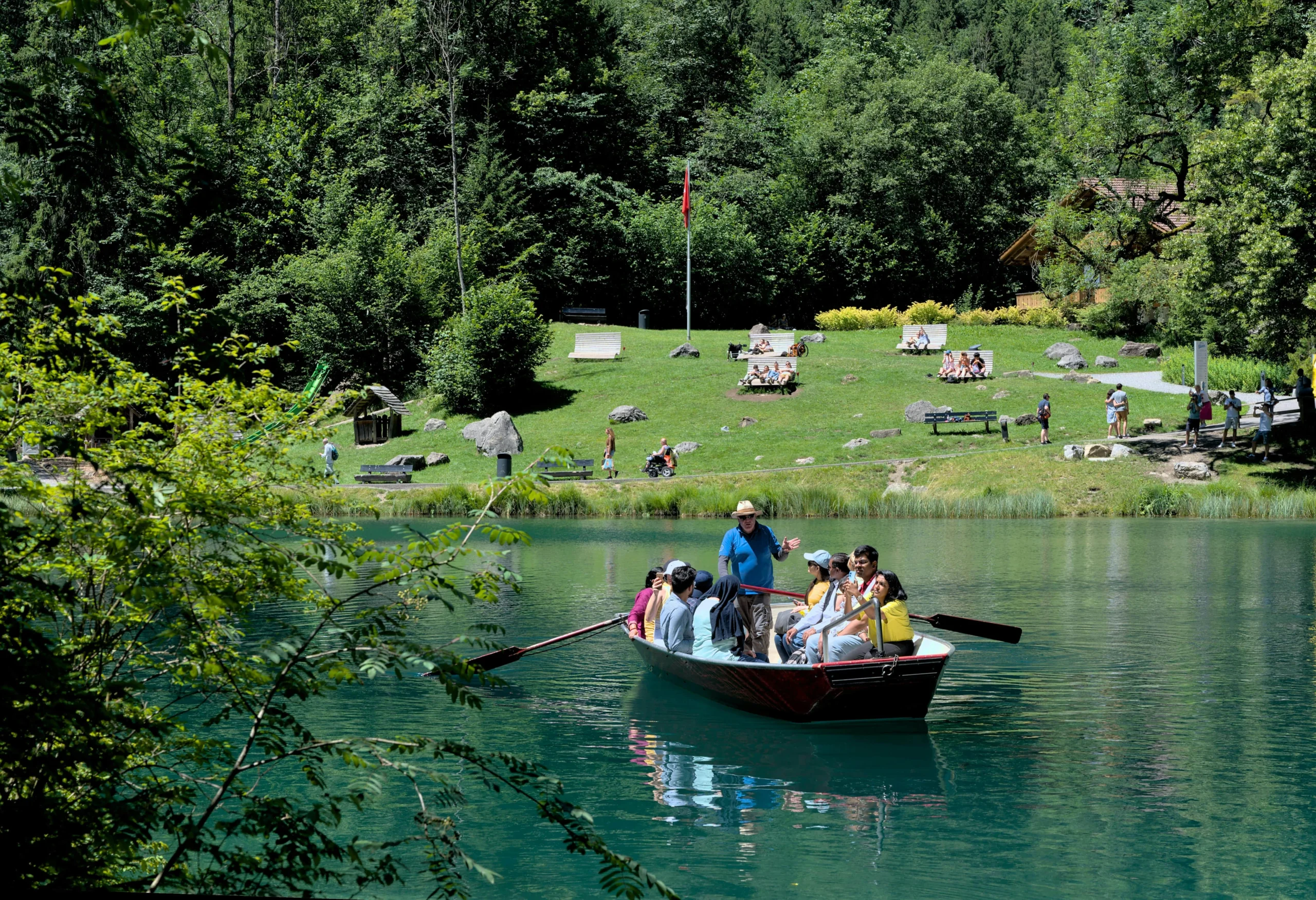 A family boating in a Switzerland